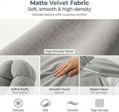 Pat. Pend. Long Bolster Pillow for Bed, 39 Inch, Misty White
