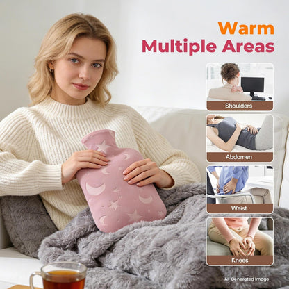 Hot Water Bottle with Soft Cover, 2L Hot Water Bag for Menstrual Cramps, Neck and Shoulder Pain Relief, Hot and Cold Therapies, Hand Feet Warmer, Blue