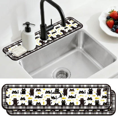 2Pcs Peonies Kitchen Sink Splash Guard Faucet Mat Vintage Florals Faucet Mat For Bathroom Kitchen 5.5x23.6In
