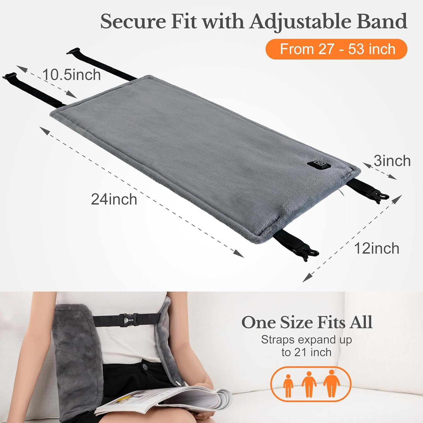 Cordless Heating Pad for Back, Rechargeable Electric Heat Wrap | Wearable Heat Wrap With Adjustable Straps, 15000Mah Battery, 3 Heat Settings And Auto Shut-Off For Home, Office And Travel.