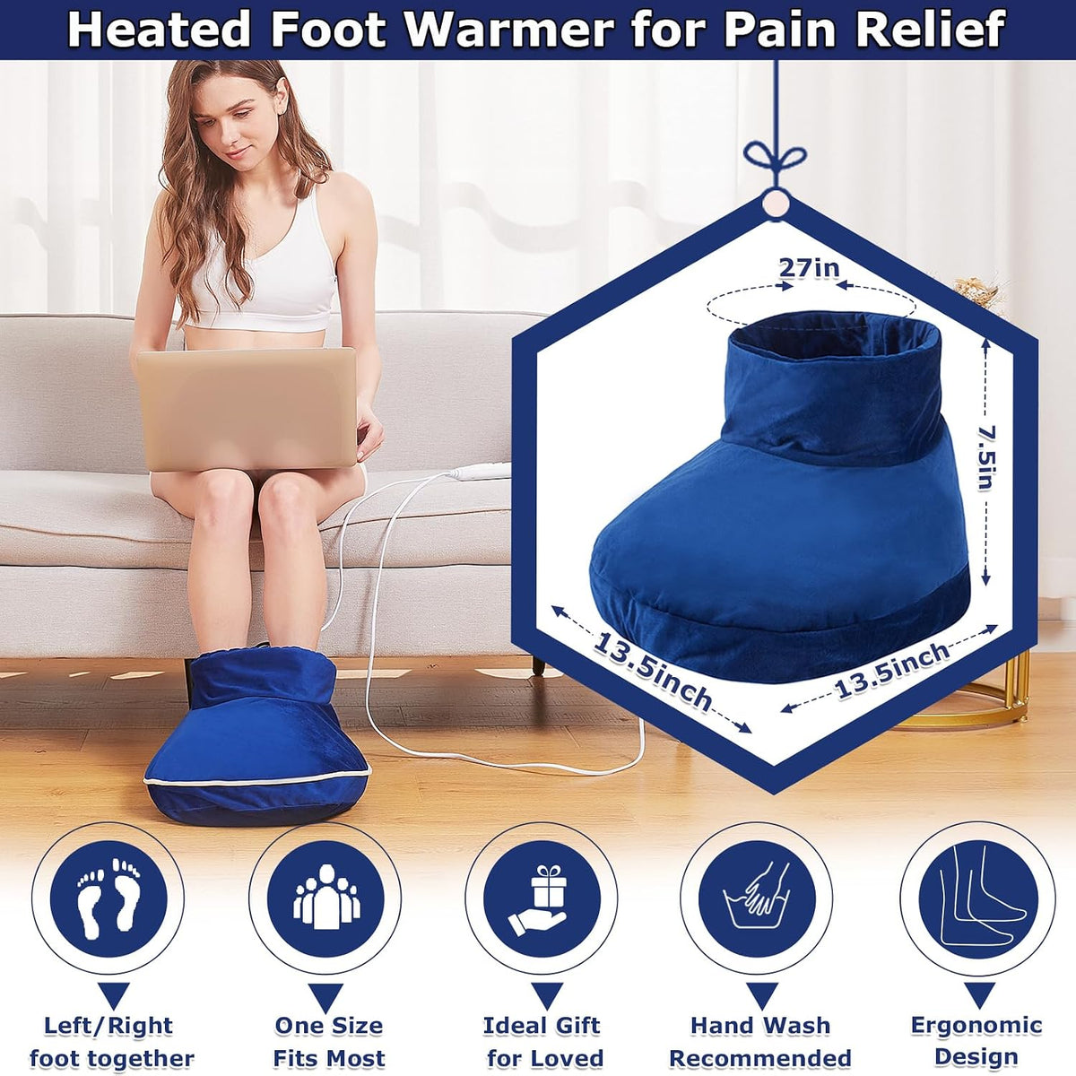 CAMECO 2-in-1 Cordless Foot Heating Pad & Massagers for Feet Neuropathy Pain Relief, 5000mAh 104℉-140℉ Heated Foot Warmers for Women Men, Rechargeable Vibration Heating Booties for Ankle Under Desk