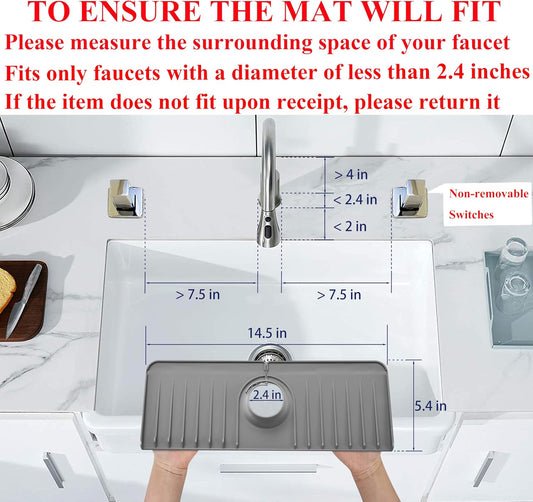 YATOISUR Sink Splash Guard 14.4” x 5.4” - Sink Faucet Mat with Faucet Water Catcher Mat & Soap Dish & Sponge Holder 3 in 1 - Silicone Faucet Handle Drip Catcher Tray for Kitchen RV & Bar Faucet, White