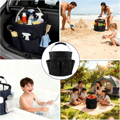 17L Cleaning Caddy with Handle, Portable Picnic Basket, Apple Picking Basket, Gift Basket, Collapsible Bathroom Storage Baskets for Dorm, Bathroom, Tool, Garden, Cleaning Supplies (Black)