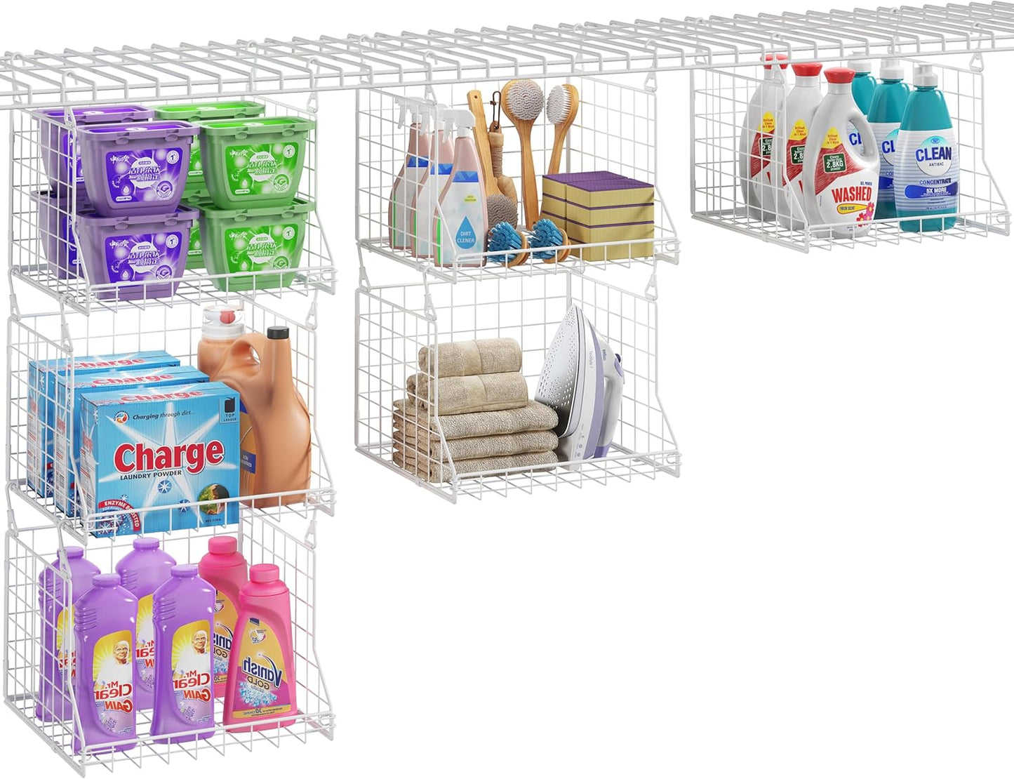 3-Tier Foldable Laundry Basket Organizer with Rotating Hooks(no wire shelf) | Space-Saving Over Washer and Dryer Shelf for Laundry Room Organization and Storage, Durable Wire Shelving Unit, White