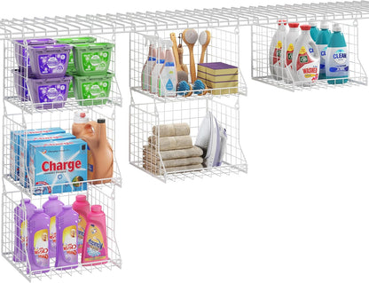 3-Tier Foldable Laundry Basket Organizer with Rotating Hooks(no wire shelf) | Space-Saving Over Washer and Dryer Shelf for Laundry Room Organization and Storage, Durable Wire Shelving Unit, White