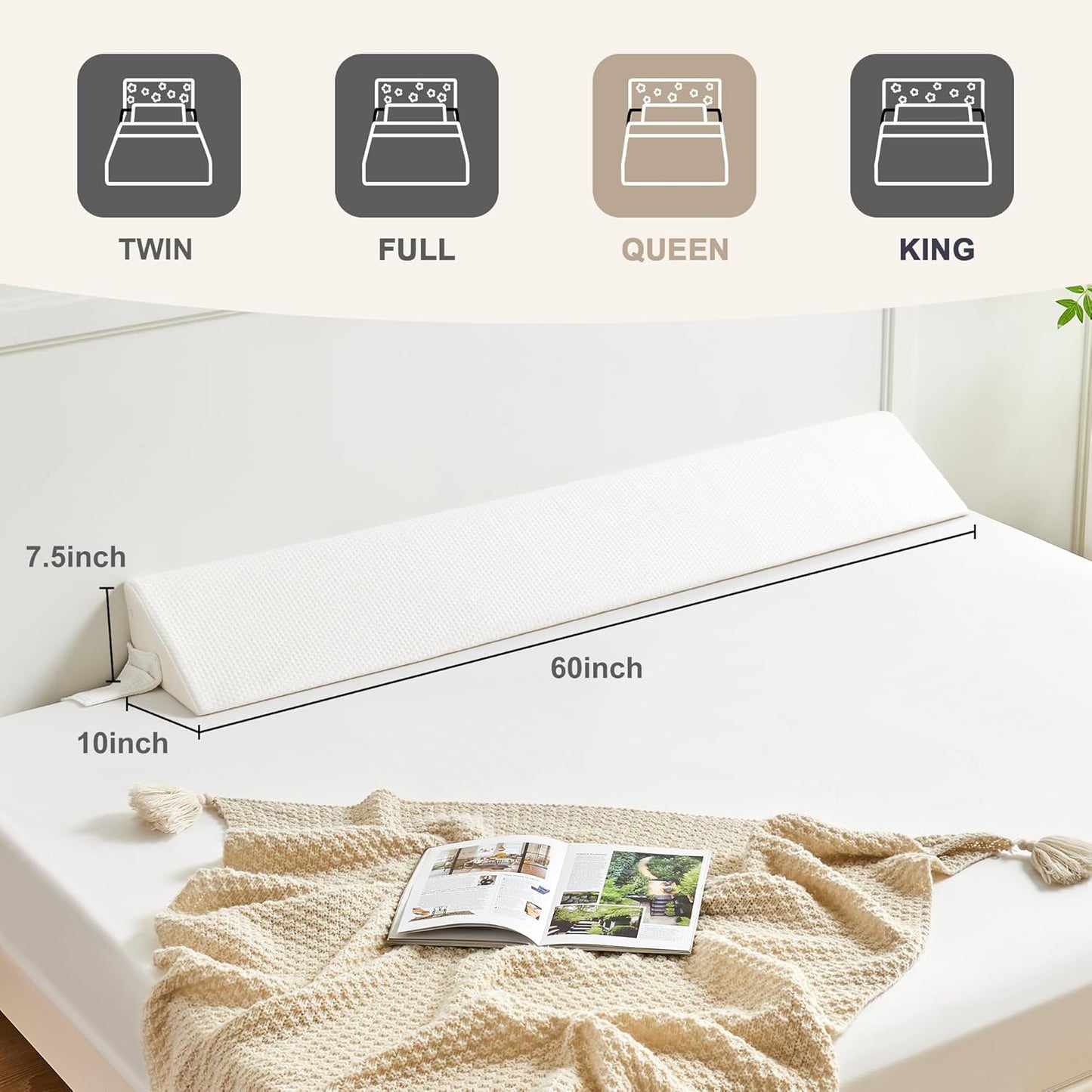 IFNOW Queen Size(60"x6"x10") Bed Wedge Pillow for Headboard, Mattress Gap Filler(0-8"), Bed Wedge for Gap Between Your Headboard and Mattress Dark Grey | High-Density Foam,Fills 0-8"Mattress Gap,Prevents Pillow & Items Falling,Works with Headboard or