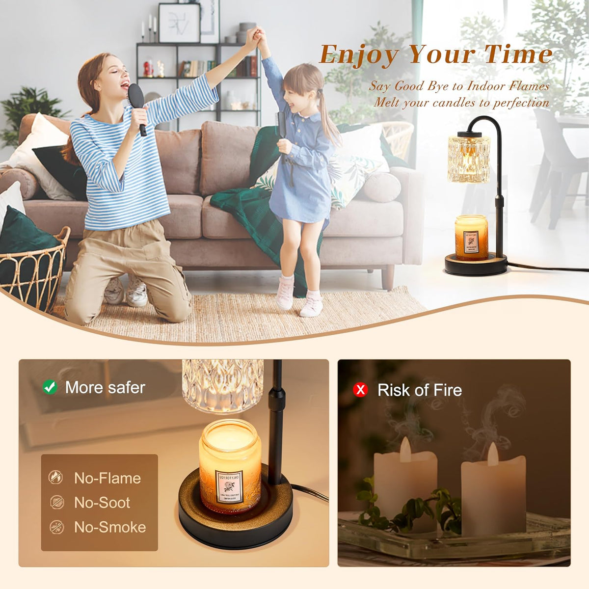 CASTLELIFE Dimmable Candle Warmer Lamp with Timer, Height Adjustable Candle Warmer for Jar Candles, Electric Wax Melt Warmer for Home Decor House Warming Gifts, Birthday Gifts for Women, Black Clear