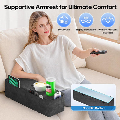 Removable Sofa Armrest Couch Caddy with Cup Holder Insert Between Cushions | Sofa Accessories Storage, Couch Armrest Pillow Table with Drink Holder