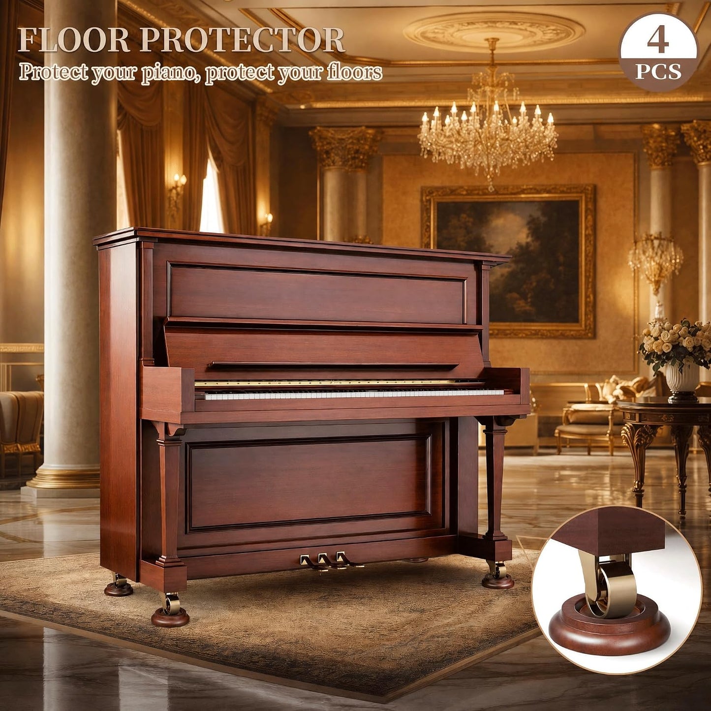 Caster Cups,Piano Caster Cups Furniture Coasters for Hardwood Floors Wood Floor Protectors for Furniture Piano Floor Protectors (Natural)