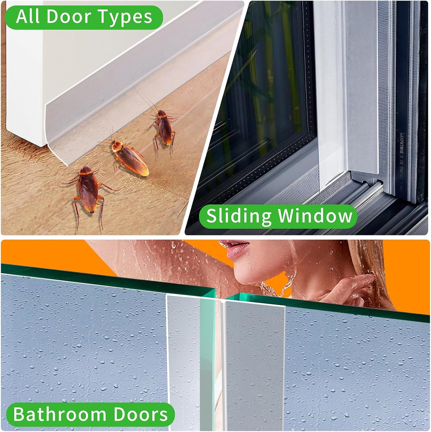 Weather Stripping Door Seal - Updated 1.4in Door Draft Stopper | Silicone Seal Strip for House and Glass Shower Doors for Windows Gaps of Collision and Side, Window Insulation for Winter