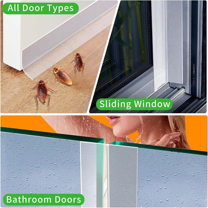 Weather Stripping Door Seal - Updated 1.4in Door Draft Stopper | Silicone Seal Strip for House and Glass Shower Doors for Windows Gaps of Collision and Side, Window Insulation for Winter