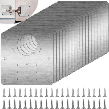 20 Pcs Cabinet Hinge Repair Plate,Stainless Steel Door Hinge Repair Plate | Metal Large Fix Board Replacement Kit, with Screws, for Kitchen Cabinet, Cupboard Doors and Furniture