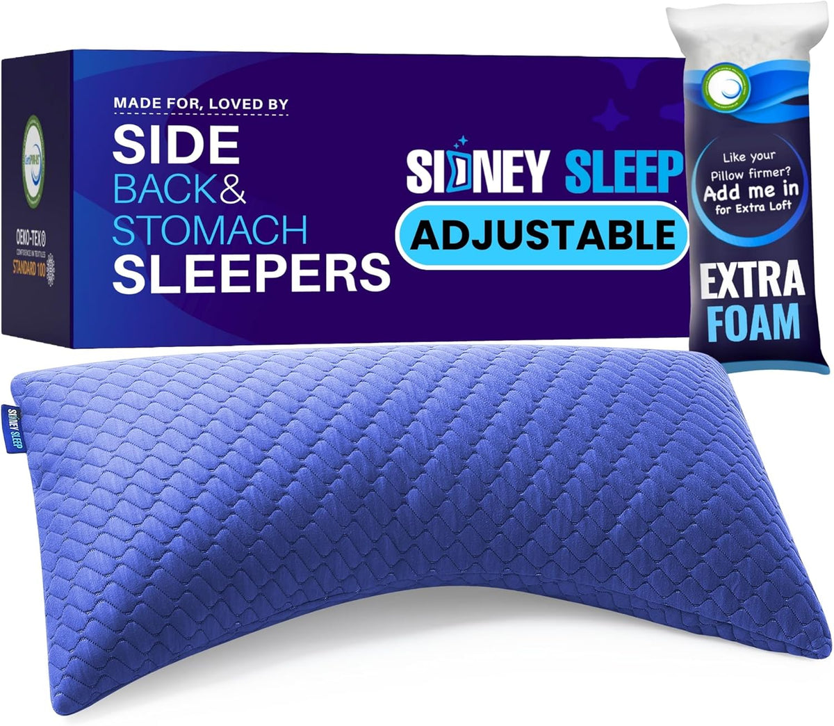 Sidney Sleep Adjustable Curved Pillows for Neck and Shoulder Support with Extra Shredded Fill - Cervical Contour Pillow for Side and Back Sleepers - Queen Size 19" x 29" CertiPUR-US Certified (White)