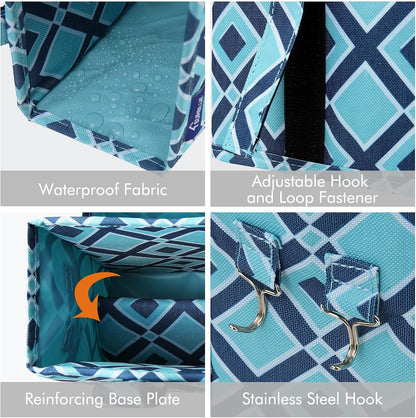 Surblue Bedside Caddy Hanging Organizer Storage Bag Pocket for Bunk, Hospital, College Dorm Rooms, Baby Bed Rails, Camp - 4 Pockets, 2 Hooks (Blue)