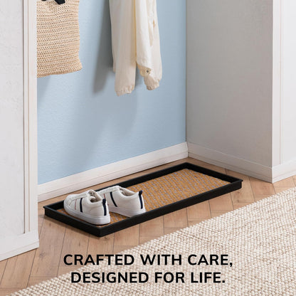 Anji Mountain Heavy Duty Waterproof Rubber Shoe Storage Mat Organizer/Boot Storage Tray Multi Use For Entryway with Coir, Tan Insert, Fits 2 Pair (24.5" Wide)