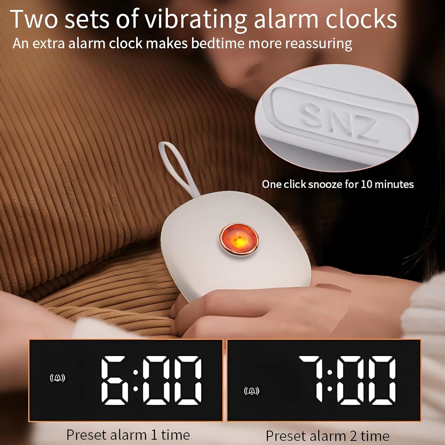 Digital Vibration Alarm Clock, Portable Bed Shaker with Snooze Adjustable Vibration for Heavy Sleepers Hearing Impaired, Under Pillow LED Display Flash Light Portable Rope(Blue)