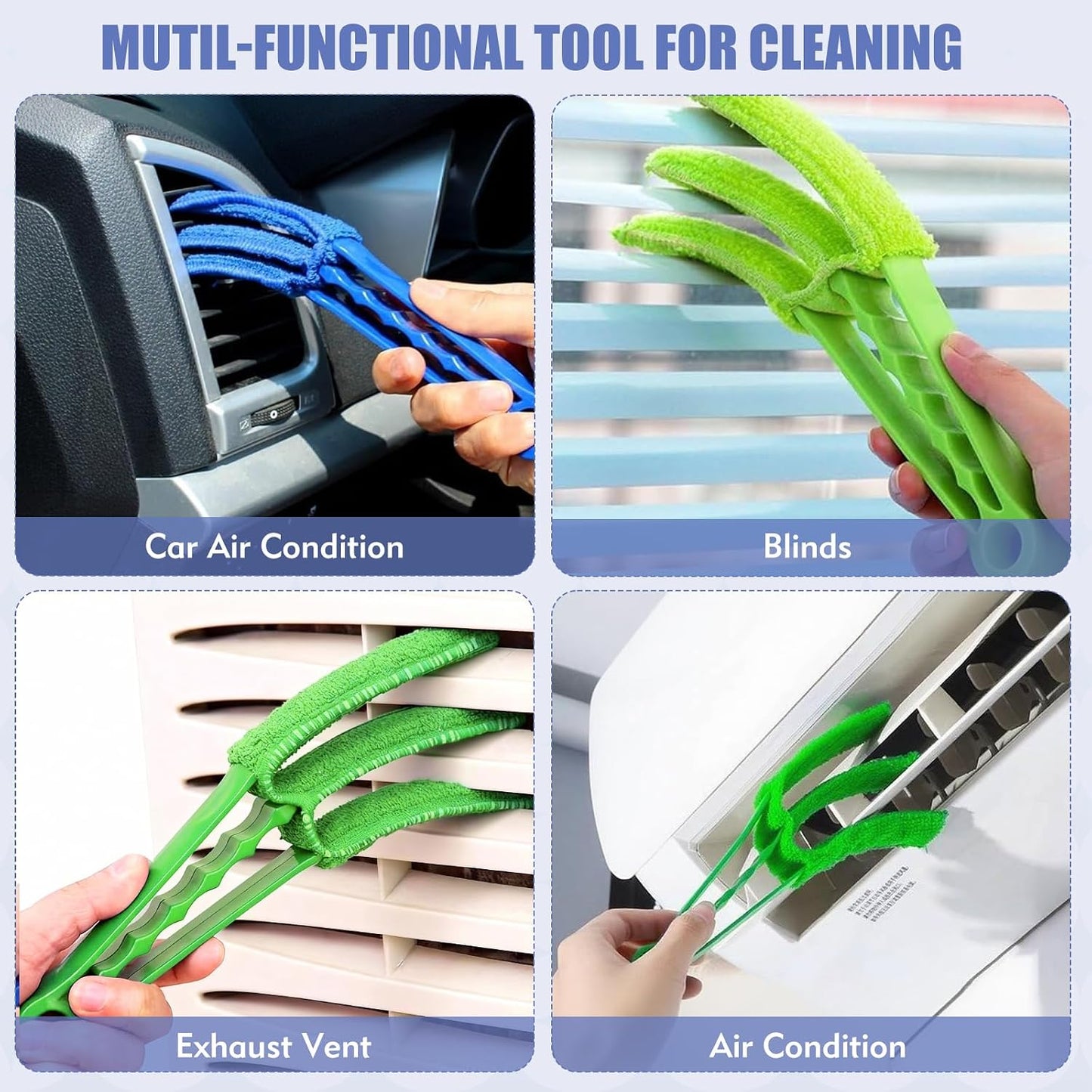 2 Pcs Blind Cleaner Duster Tool | Window Blind Duster Brush with 6 Microfiber Sleeves, Blinds Cleaner Tool for Window Blinds, Car Air Condition, Exhaust Vent