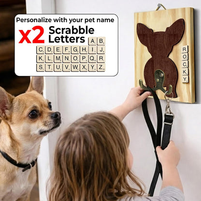 Dog Leash Holder Wall Mount, Pet Harness Hanger with Scrabble Letters, Dog Collar Organizer for Entryway, Memorial Cat Leash Holder for Wall, Pet Loss Gifts, Keepsake, Home Decor PF212-NAT