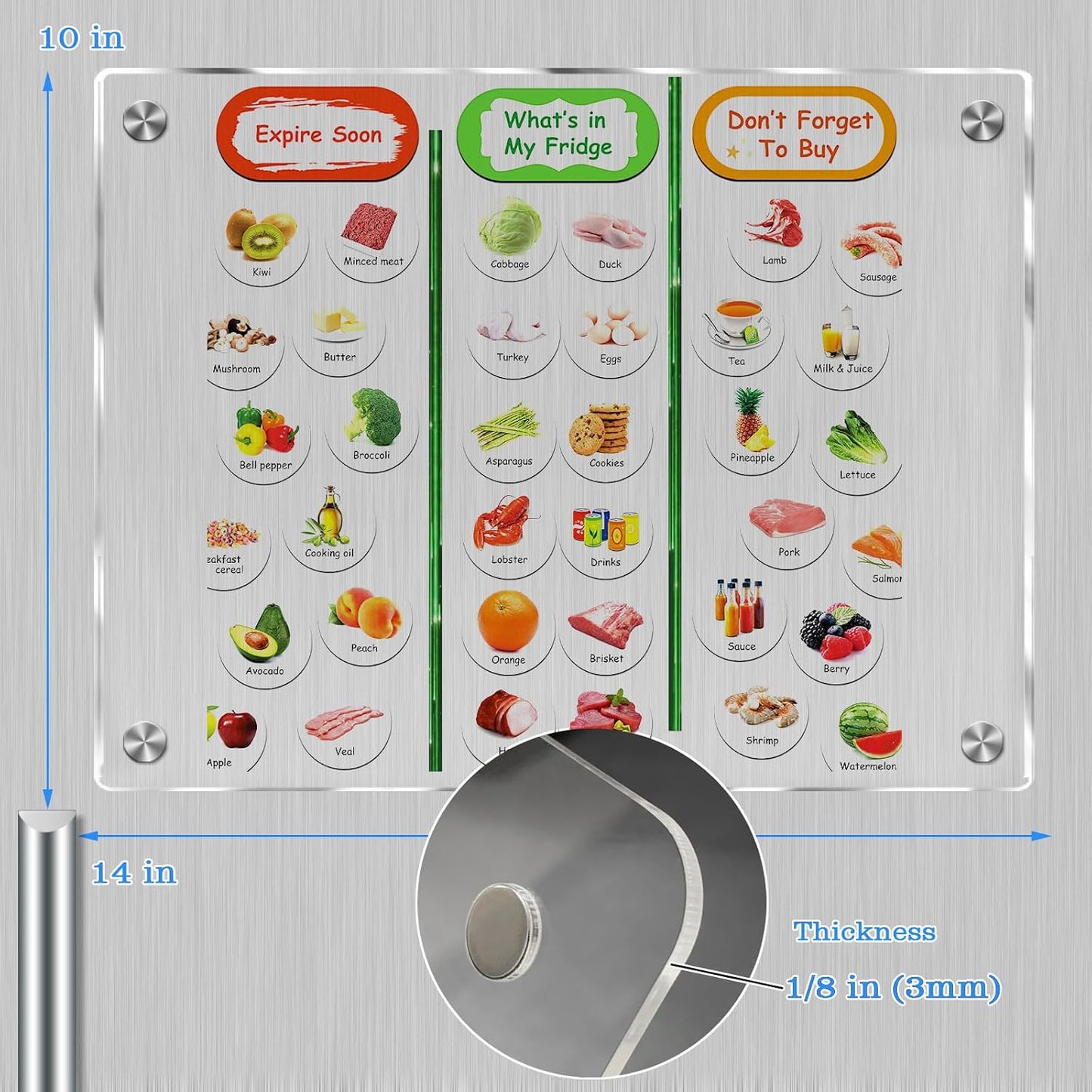 JonXon 8"x12" Acrylic Magnetic Dry Erase Board for Fridge, Clear Acrylic Magnet Calendar for Refrigerator,Includes 6 Dry Erase Markers(Clear Blank)