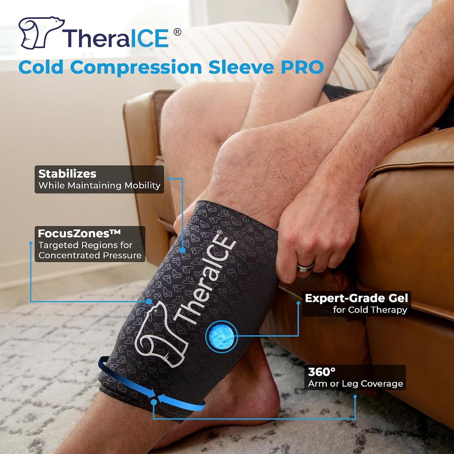 TheraICE Knee Ice Pack Wrap, Reusable Cold Compression Sleeve for Injuries | Flexible Gel Ice Pack, Cooling Knee Sleeve for Elbow, Ankle & Calf, Post-Surgery Recovery, ACL MCL Relief