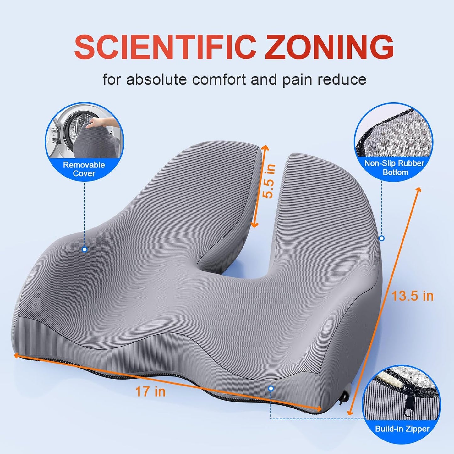 Benazcap Large Cooling Gel Memory Foam Seat Cushion for Long Sitting | Ergonomic cushion. Relieves sciatica, tailbone & lower back pain, great for office work, gaming and long-distance car travel.