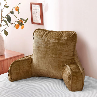 DIY Assembly Art Velvet Backrest Reading Bed Rest Pillow with Arms & Pockets, 18" H for Sitting in Bed Couch Sofa, Back Support Cushion with Removable Cover, 20"x18"x17", Aqua