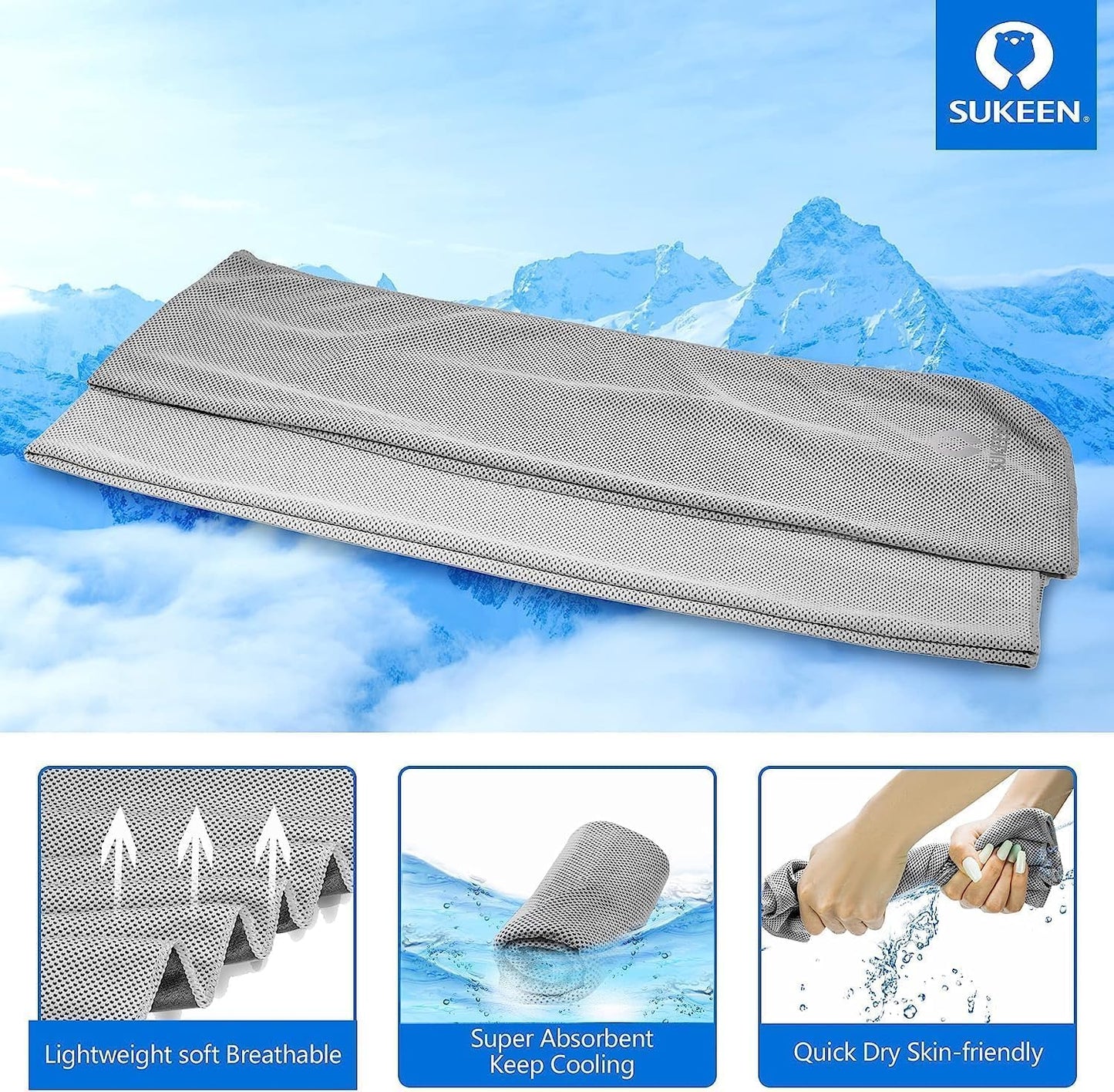 Sukeen Cooling Towels 6 Pack (40"x12"), Cooling Neck Wraps, Ice Towels, Microfiber Breathable Cooling Towel for Hot Weather, Sweat Towel for Gym, Sport, Running, Golf, Workout, Camping, Fitness