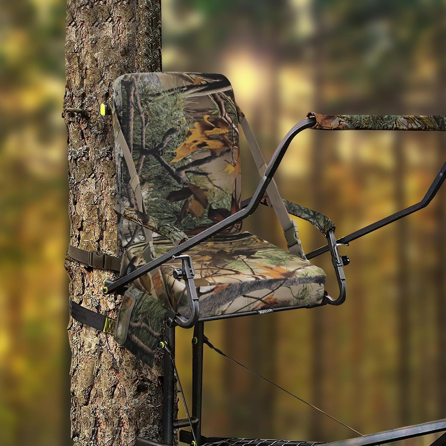 Heated Hunting Seat Cushion with Backrest, Adjustable Hunting Seat for Tree Stand & Ladder Stand, Portable Seat Pads for Hunting,Ice Fishing,Hiking,Camping (Battery not Included) (Camouflage)