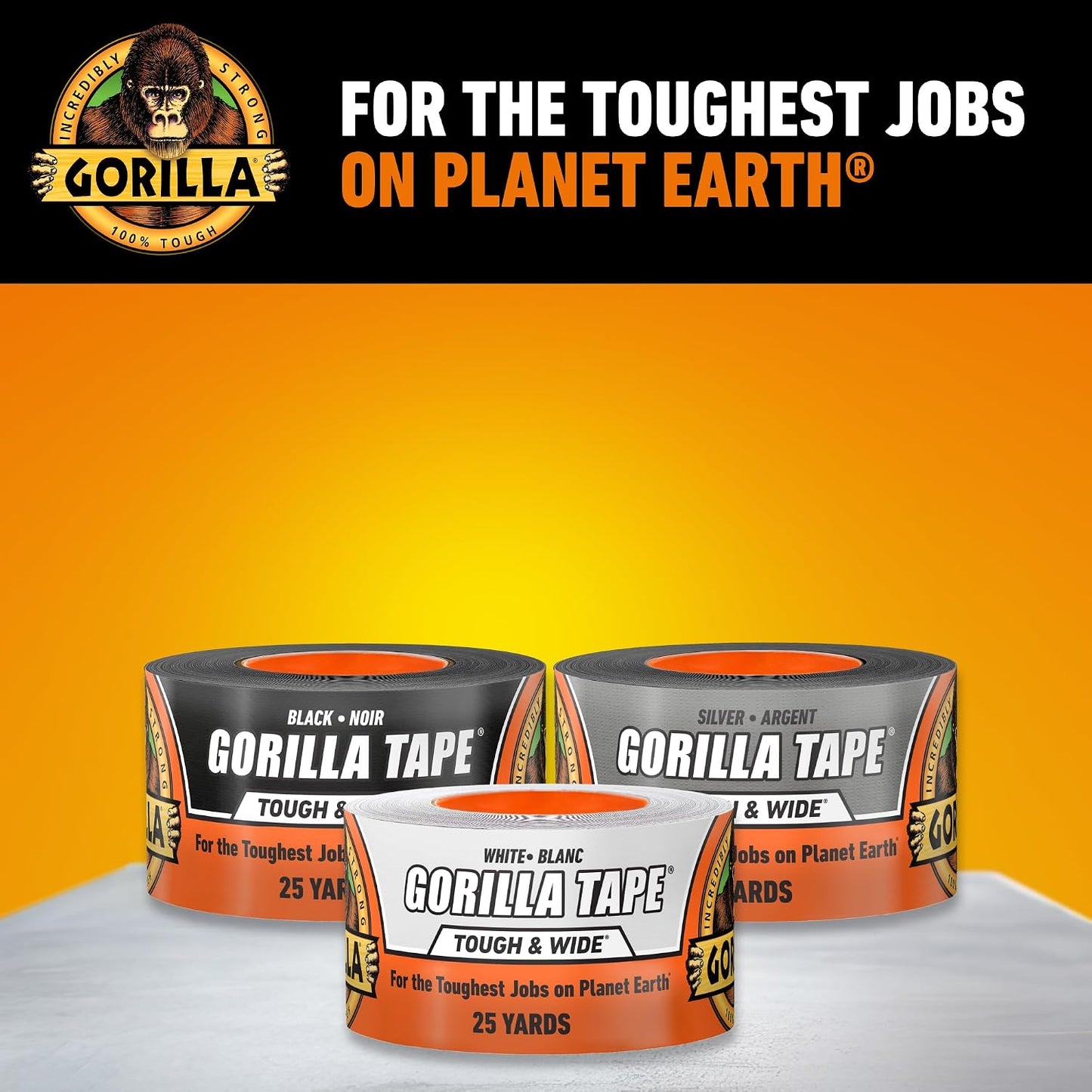 GORILLA Tape Tough & Wide, White, 2.88" x 25 yd | Double-Thick Adhesive, Grips Rough Surfaces, Heavy Duty, Weather Resistant for Indoor or Outdoor Use
