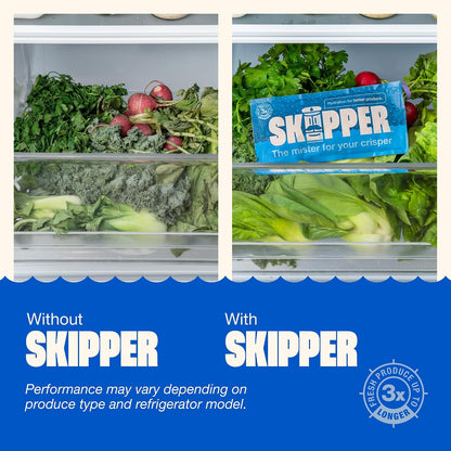 Skipper Fridge Hydration Pack | Keeps Vegetables & Herbs Fresh 3X Longer | Releases purified water vapor & uses only all-natural ingredients. Compact and easy-to-use crisper drawer pack