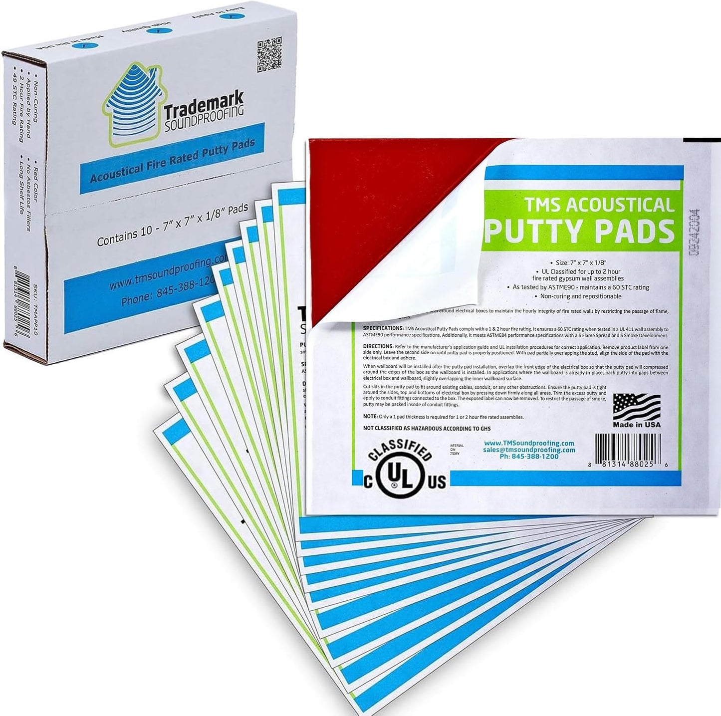 Acoustical Putty Pads - Moldable Soundproofing Pad - Fire Stop for Electrical Boxes Outlet Putty Pad, Highest UL and STC Rating - Size 7 x 7 - Pack of 3 Putty Pads - Made in USA