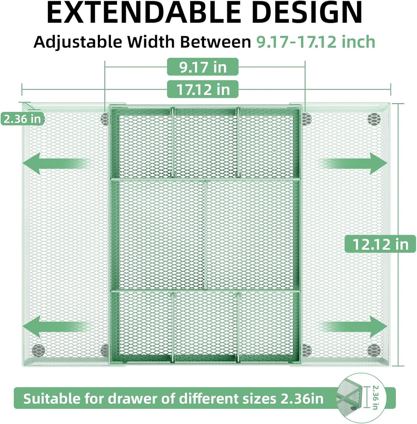 Marbrasse Expandable Desk Drawer Organizer, Mesh Drawer Organizer Tray with 10 Adjustable Compartments, Desk Organizers and Accessories, 5 Dividers Drawer for Office Supplies, Makeup & Vanity (Black)