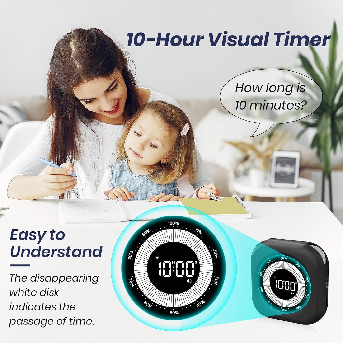 PERSUPER Visual Timer for Kids, Rechargeable 10-Hour Countdown/Up Timer | with 3 Volume Levels, 3 Brightness Display, and Magnetic, Homeschool Study Tool, Large Digital Timers for Classroom, Kitchen