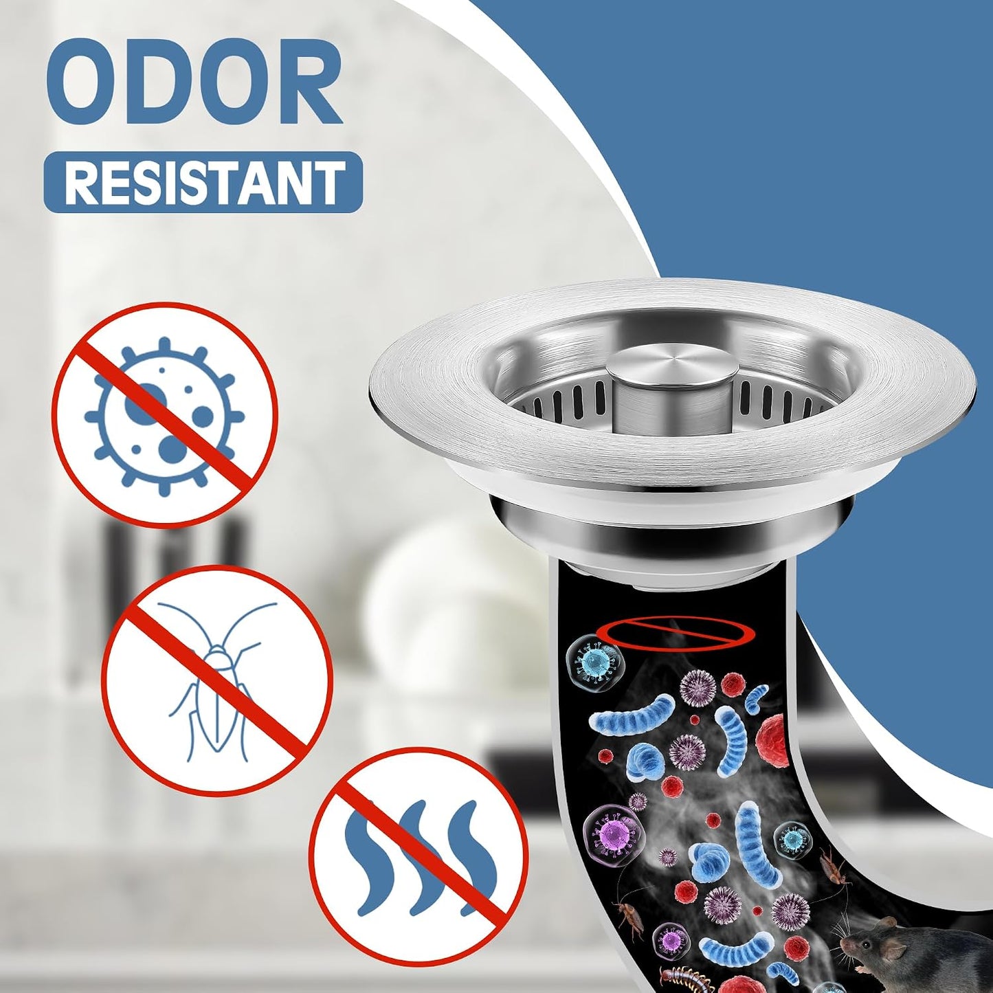 TGOSOMT Kitchen Sink Drain Strainer Stopper, Anti-Clog & Quick Drain | 3-IN-1 Design, Stainless Steel 304, Removable Strainer Basket, Corrosion & Scratch Resistant, Fits US Standard 3-1/2" Drain