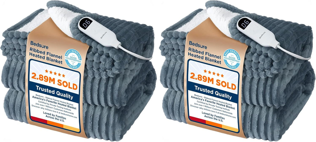 Bedsure GentleSoft Heated Blanket Throw - Soft Ribbed Flannel Electric Blanket, Gifts for Grandma (50x60 inches, Grey)