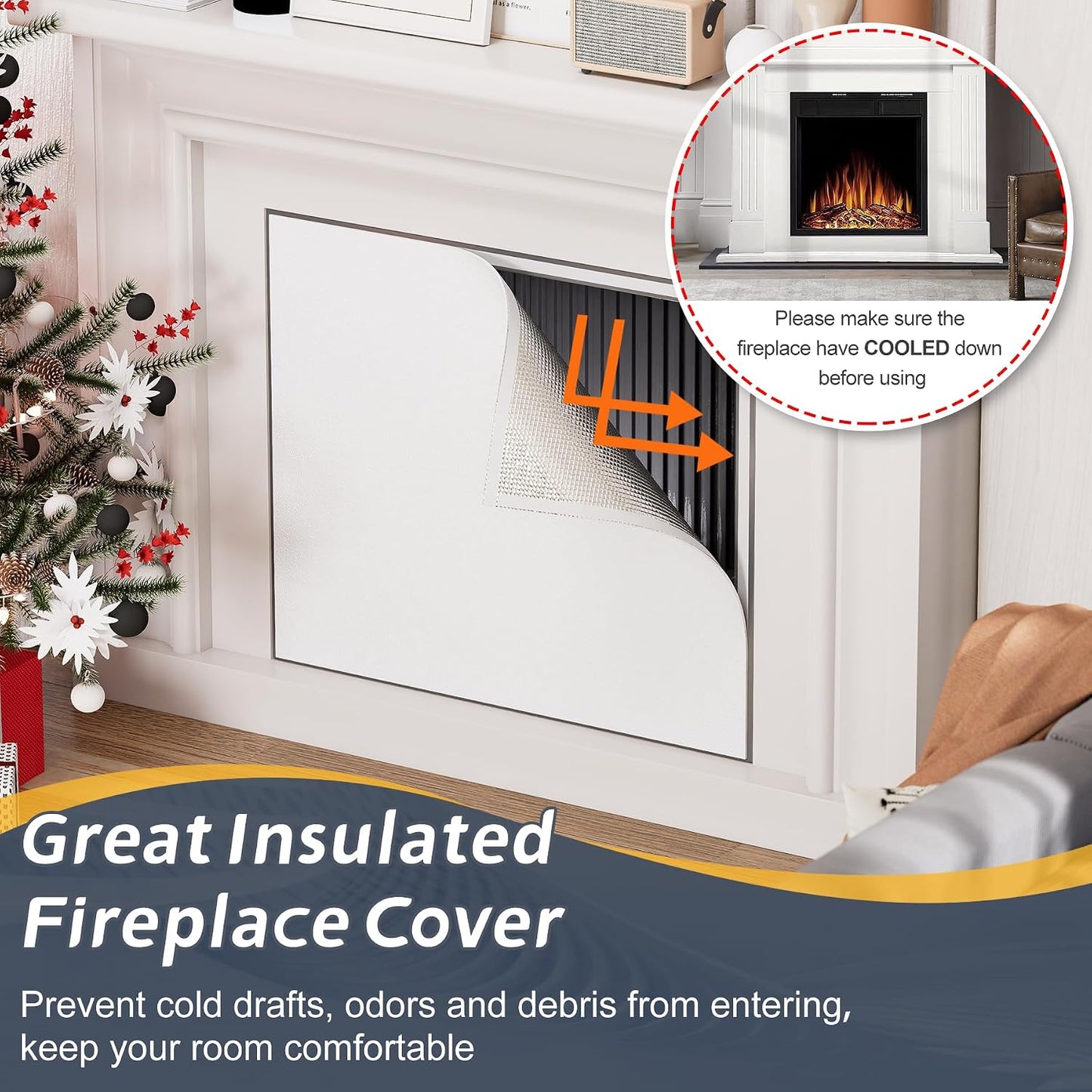 Flamorrow Fireplace Cover, 3-Layer Heat Insulation Fireplace Draft Stopper with Velcor Strips, Indoor Fireplace Draft Blocker Keep Drafts Out & Stop Heat Loss, Covers Up to 39" x 55" Fireplace Frame