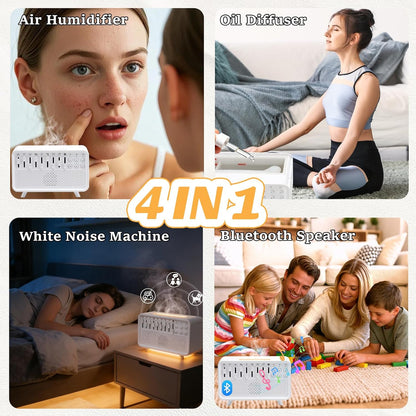 White Noise Night Light Sound Machine Humidifier 3-in-1 White Noise Machine with 8 Ambient Sounds Air Humidifier for Bedroom Powered by USB Essential Oil Diffuser for Sleeping Meditation Work