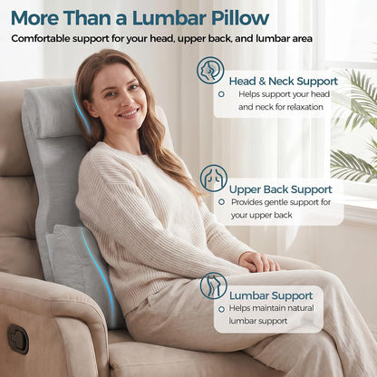 Shinnwa Adjustable Lumbar Support Pillow for Recliner with Headrest | Self-gripping fabric,Shredde memory foam Back Support Pillow with Headrest, Lower Back Pillow for Chair and Couch