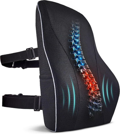 TULARIS Extra Dense Lumbar Pillow with Double Adjustable Straps - Ergonomic Lumbar Support Pillow for Office Chair, Car, Couch Firm Back Support for Lower Back & Spine Pain Relief Memory Foam Cushion
