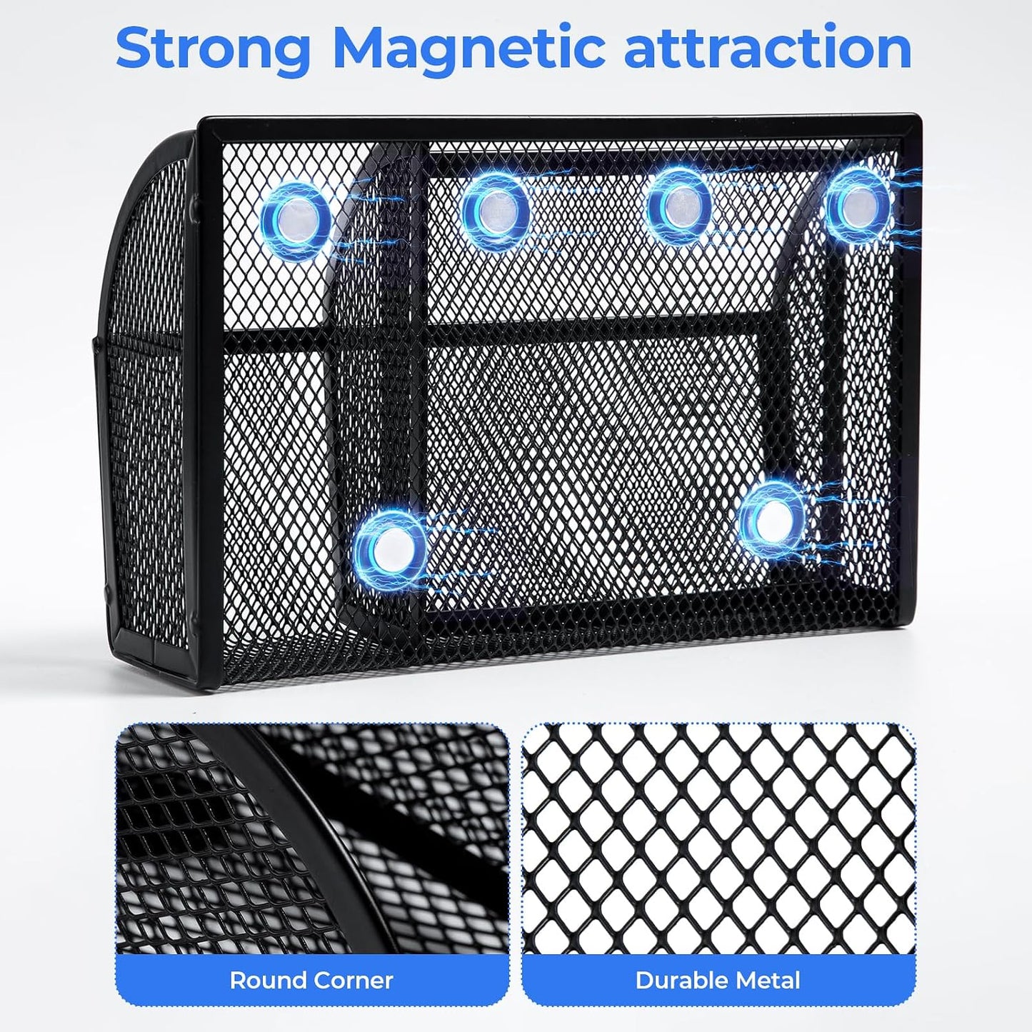 M&G Magnetic Pen Holder Dry Erase Marker Holder, Strong Magnet Metal Mesh Pencil Holder for Whiteboard, Refrigerator and Locker, 3 Compartments Magnetic Basket Organizer, Black