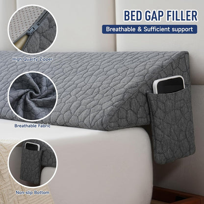 Patented Bed Wedge Pillow for Headboard Gap, Filler Between Mattress Gaps (0-7"), Comfortable Supportive High Density Cushioned Foam Pillows, Stay in Place Gripping Dots, King Soft Gray (76"x10"x6")