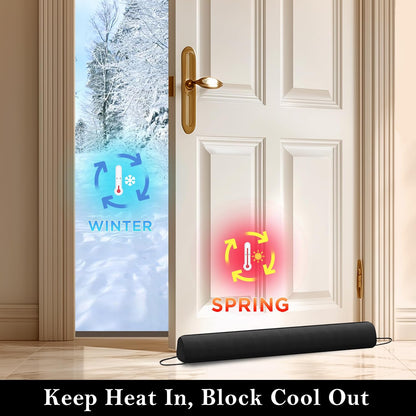 Door Draft Stopper with Removable Washable Cover, 38", Black | Weighted Gap Filler, Blocks Hot and Cold Air, All-Season Seal, Easy Install, Noise & Wind Blocker, Home Essentials