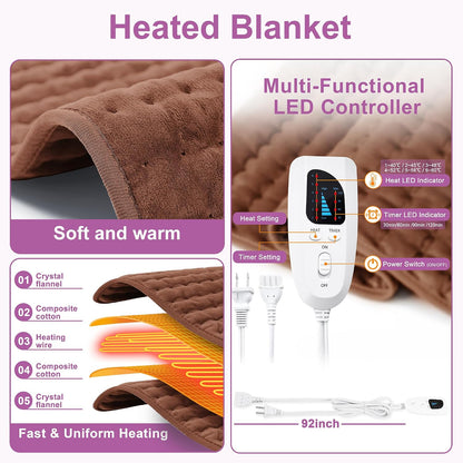 Heating Pad,Heated Blanket,Heating Pad for Back Neck,Grey,24x12 Inch | Electric Heating Pad,Dry/Moist Heat Heating Pads,Heating Pads for Shoulder,Abdomen,Heat Pad for Women Men,Birthday Gift