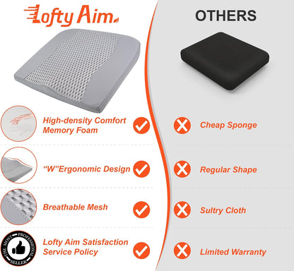 Lofty Aim Car Seat Cushion, Memory Foam Car Seat Cushions for Long Driving | Comfy Car Seat Pillow for Pain Relief, Driver Seat Cushion Adds Height, Butt Cushion for Car, Truck, Office Chair, Black