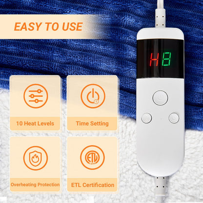 Heated Blanket Electric Throw, Soft Flannel Heating Blanket with 8 Hours Auto Off 10 Fast Heating Levels Machine Washable Sherpa Heated Blanket with Overheating Protection