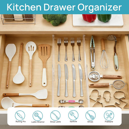 Vtopmart 12 Pack Drawer Dividers for Clothes, 4" High 10.2"-16.5" Adjustable Expandable Dresser Drawer Organizer, Clear Plastic Separators for Dresser, Baby Clothing, Underwear, Cosmetic, Toiletries | Expandable Dresser Drawer Organizer, Clear Plastic