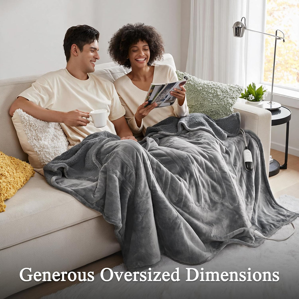 Beautyrest Reversible Heated Throw - Plush Sherpa Heating Blanket, Grey