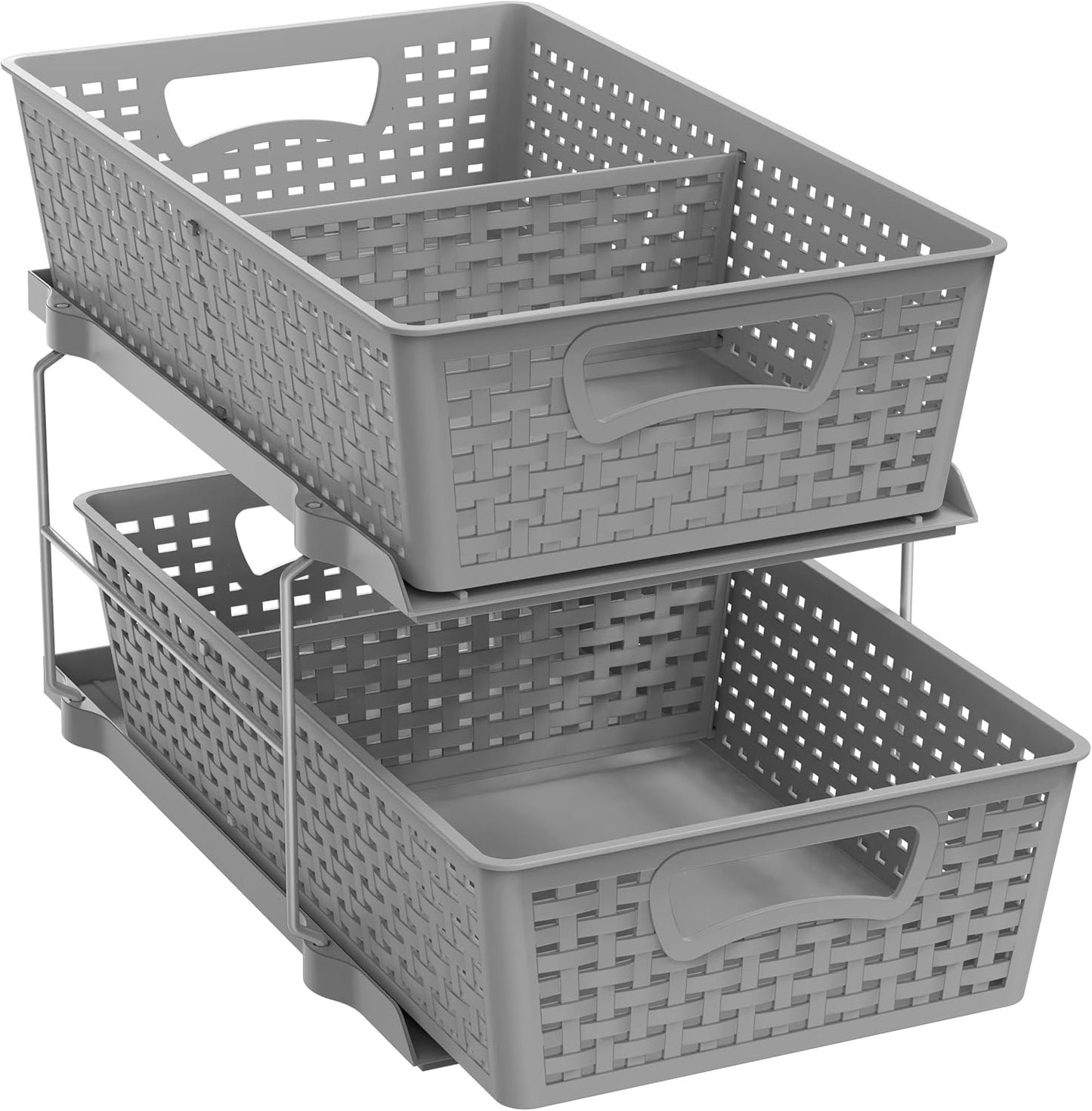 Simple Houseware 2 Tier Pull-Out Sliding Drawer Under Sink Storage, White | Great for Kitchen Bathroom Tray Shelf Organizer