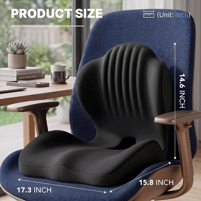 Ergonomic Seat Cushion with Lumbar Support (Black) | Office Chair Seat Cushion, Memory Foam Orthopedic Cushion with Tailbone Hollow, Sciatica & Back Pain Relief for Long Sitting