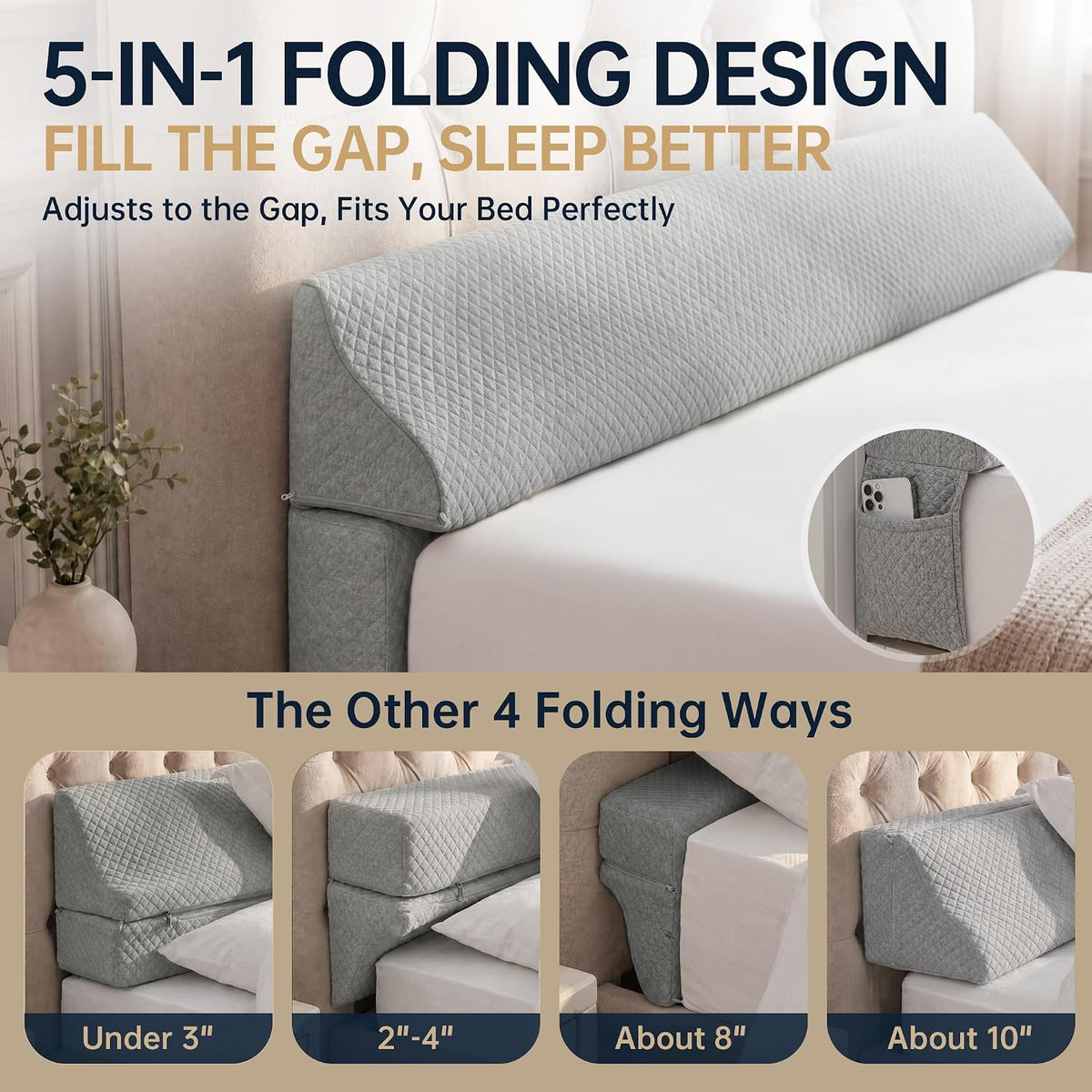 Bed Wedge Gap Filler, Wedge Pillow for Headboard Gap, King Size